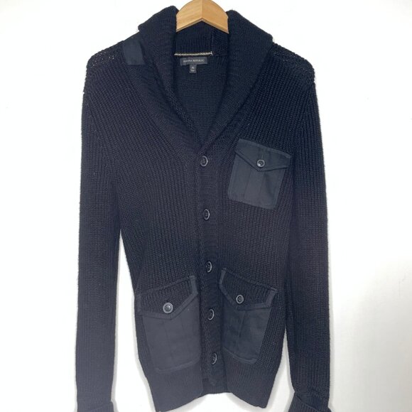 Banana Republic Men's Utility Shawl Neck Cardigan Knit Sweater Black XS Cotton - Picture 13 of 13